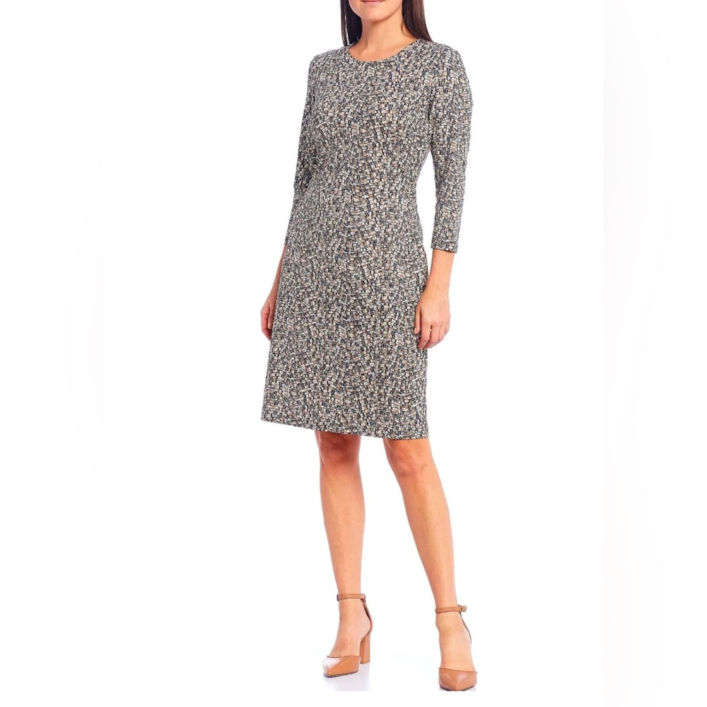 J Mc Laughlin Sophia Shift Dress Size L Charcoal Geometric Prints 3/4 Sleeves